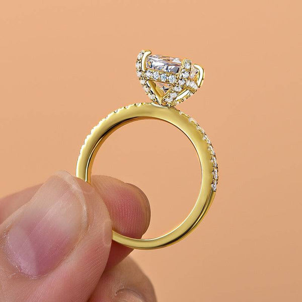 Louily Unique Yellow Gold Cushion Cut Engagement Ring