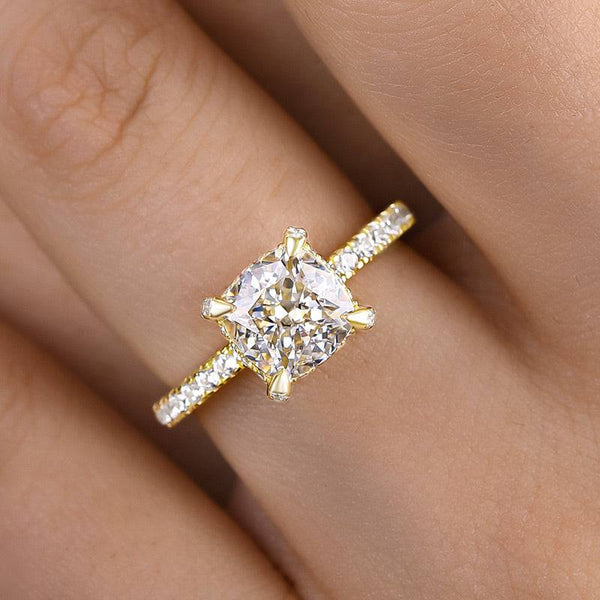 Louily Unique Yellow Gold Cushion Cut Engagement Ring
