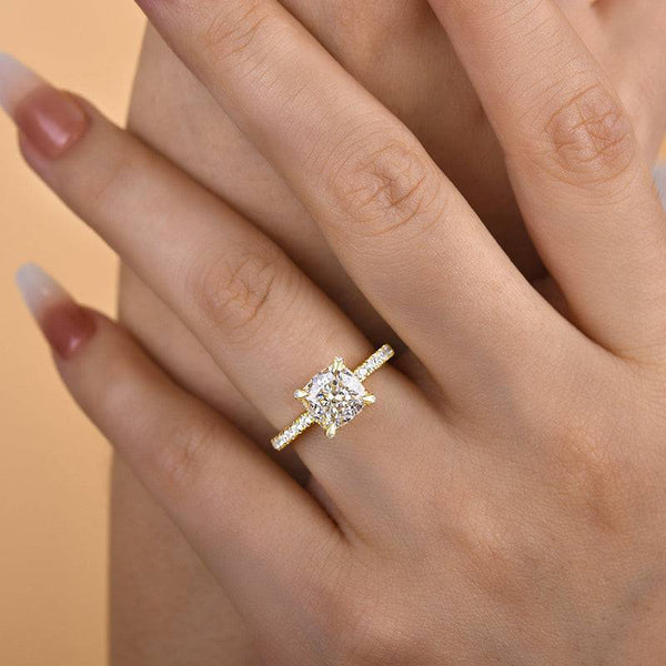 Louily Unique Yellow Gold Cushion Cut Engagement Ring