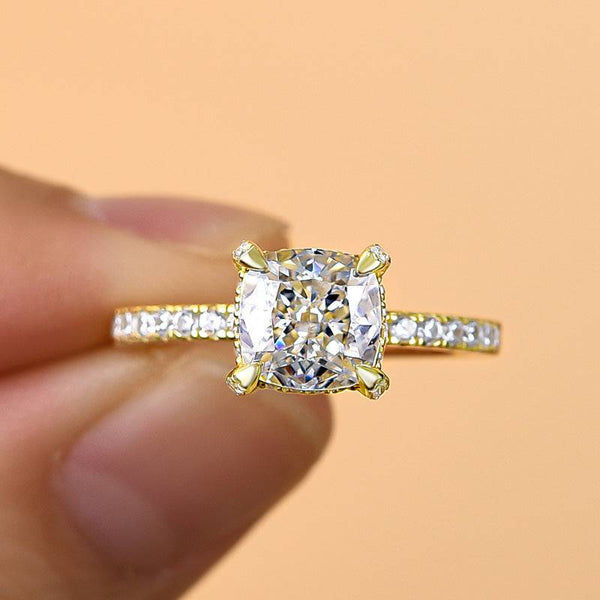 Louily Unique Yellow Gold Cushion Cut Engagement Ring