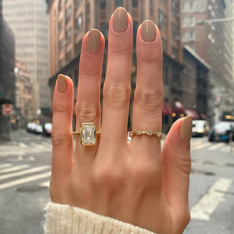 Louily Unique Yellow Gold Emerald Cut Bezel Engagement Ring In Sterling Silver - louilyjewelry