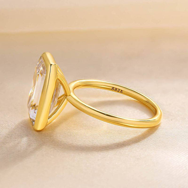Louily Unique Yellow Gold Emerald Cut Bezel Engagement Ring In Sterling Silver