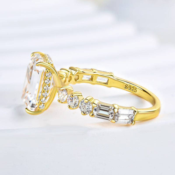 Louily Unique Yellow Gold Emerald Cut Engagement Ring
