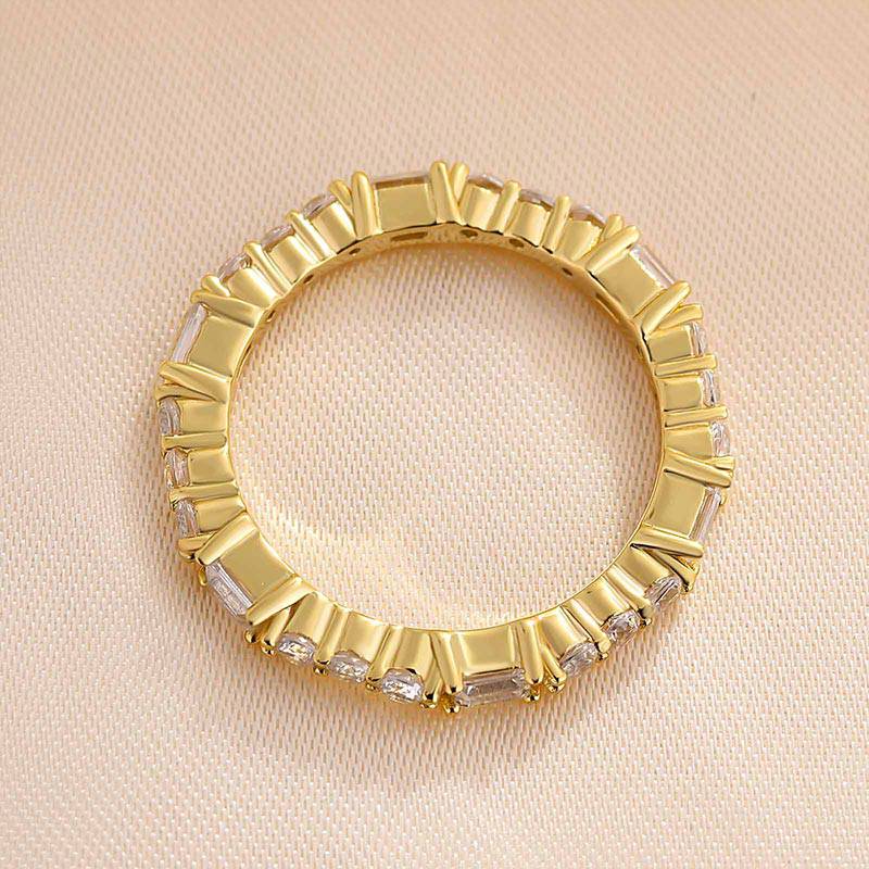 Louily Unique Yellow Gold Emerald & Round Cut Diamond Wedding Band In Sterling Silver - louilyjewelry