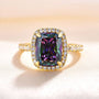Louily Unique Yellow Gold Halo Cushion Cut Alexandrite Engagement Ring In Sterling Silver - louilyjewelry