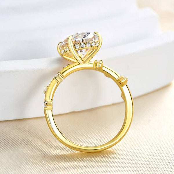 Louily Unique Yellow Gold Oval Cut Engagement Ring