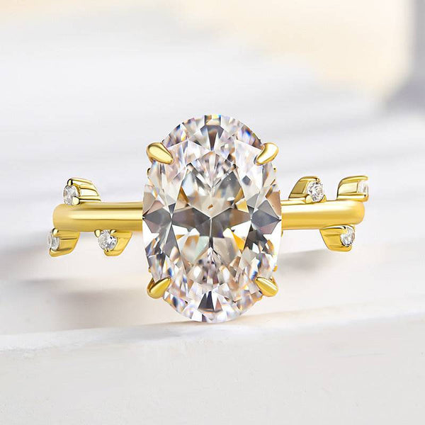 Louily Unique Yellow Gold Oval Cut Engagement Ring