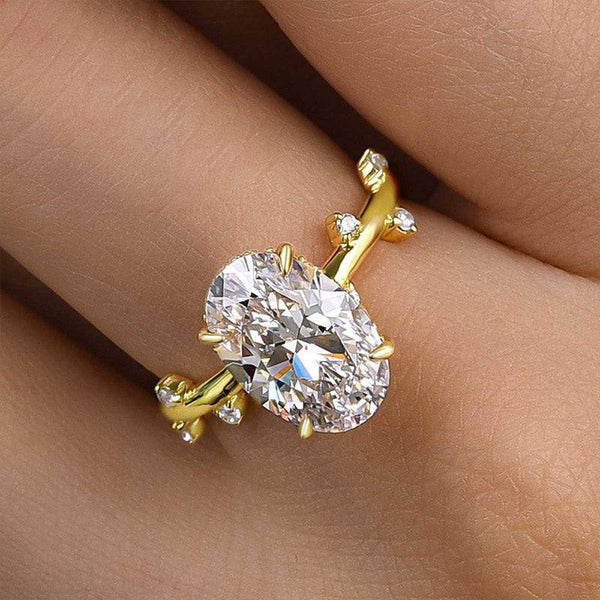 Louily Unique Yellow Gold Oval Cut Engagement Ring