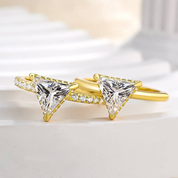Louily Unique Yellow Gold Trillion Cut 2PC Ring Set In Sterling Silver