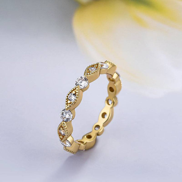 Louily Vintage Art Yellow Gold Round Cut Women's Wedding Band In Sterling Silver