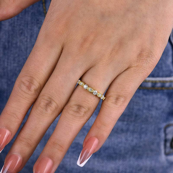 Louily Vintage Art Yellow Gold Round Cut Women's Wedding Band In Sterling Silver