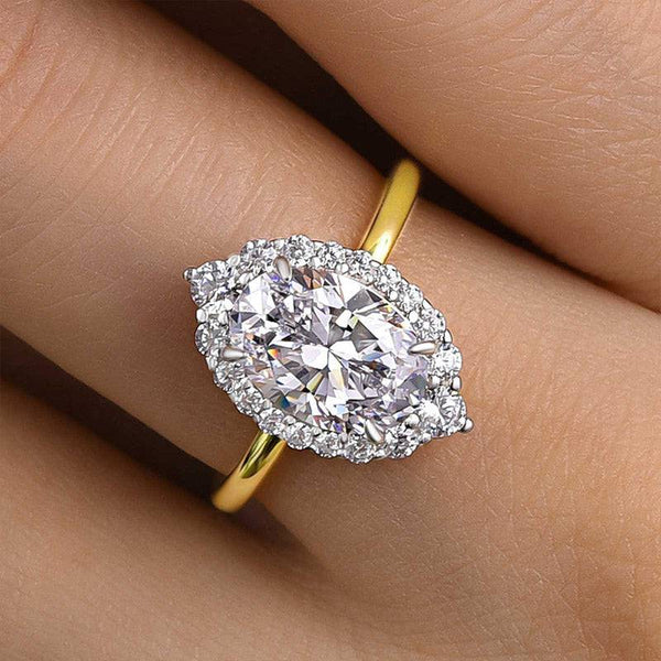 Louily Vintage Two-Tone Halo Oval Cut Engagement Ring