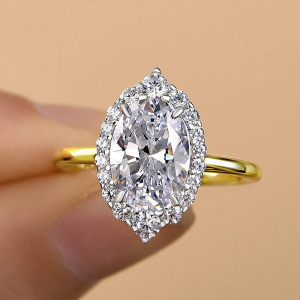 Louily Vintage Two-Tone Halo Oval Cut Engagement Ring