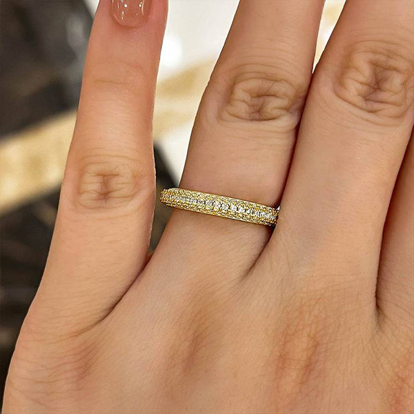 Louily Vintage 3 Row Design Round Cut Women's Wedding Band In Sterling Silver