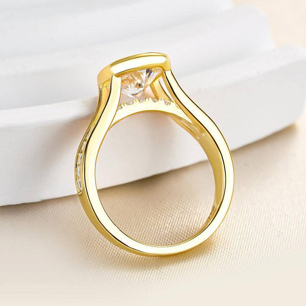 Louily Vintage Yellow Gold Bezel Oval Cut Engagement Ring