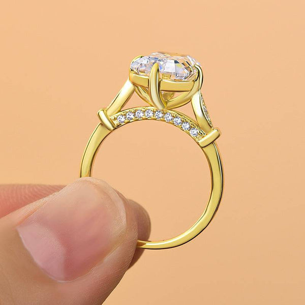 Louily Vintage Yellow Gold Emerald Cut Engagement Ring