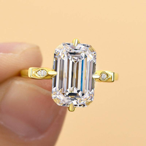 Louily Vintage Yellow Gold Emerald Cut Engagement Ring