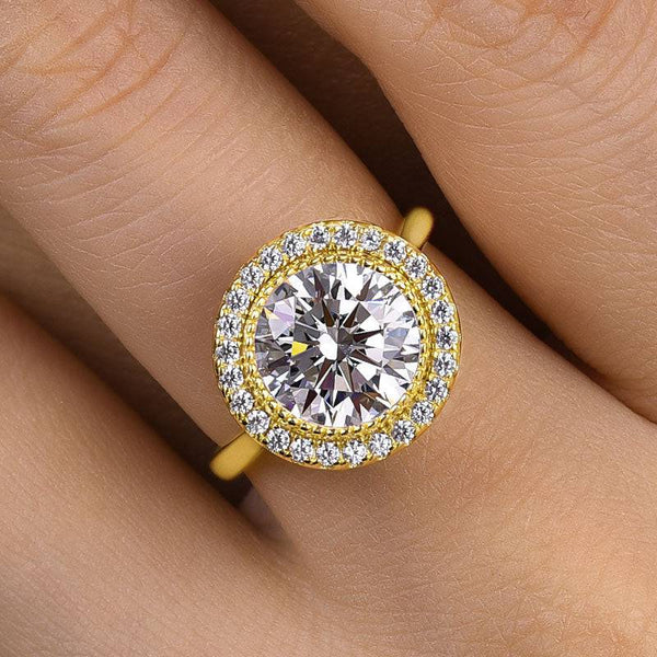 Louily Vintage Yellow Gold Halo Round Cut Engagement Ring