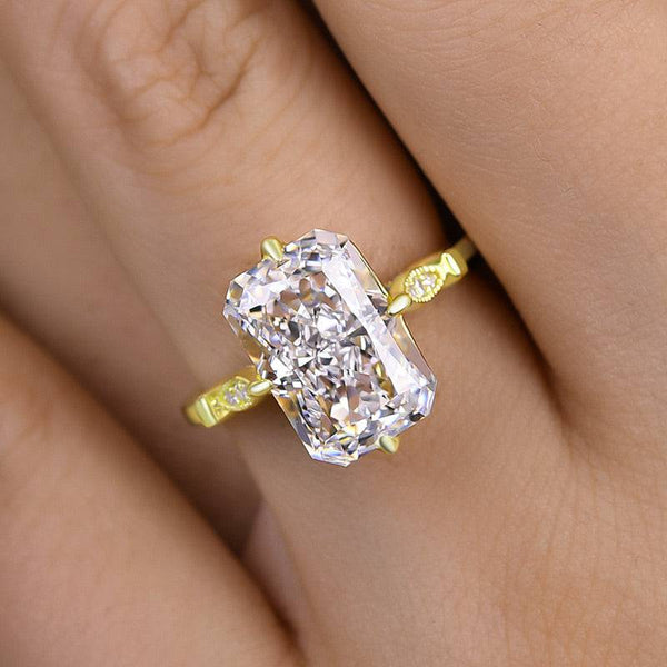 Louily Vintage Yellow Gold Radiant Cut Engagement Ring In Sterling Silver