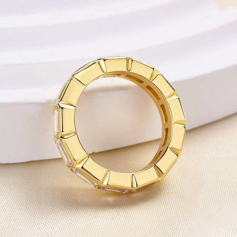 Louily Yellow Gold Bezel Emerald Cut Women's Wedding Band In Sterling Silver - louilyjewelry