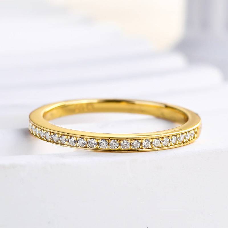 Louily Yellow Gold Channel Set Curved Half Wedding Band - louilyjewelry