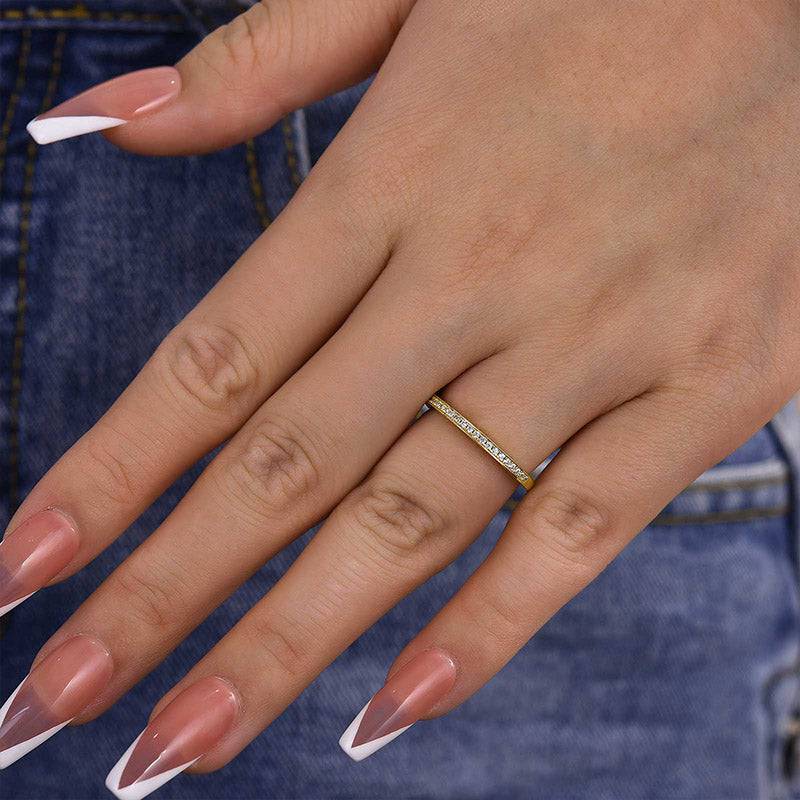 Louily Yellow Gold Channel Set Curved Half Wedding Band - louilyjewelry