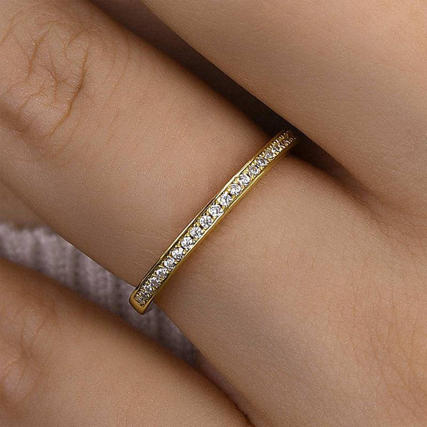 Louily Yellow Gold Channel Set Curved Half Wedding Band