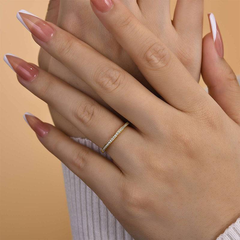 Louily Yellow Gold Channel Set Curved Half Wedding Band - louilyjewelry