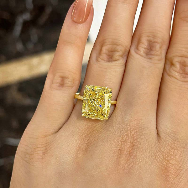 Louily Yellow Gold Radiant Cut Yellow Sapphire Engagement Ring In Sterling Silver