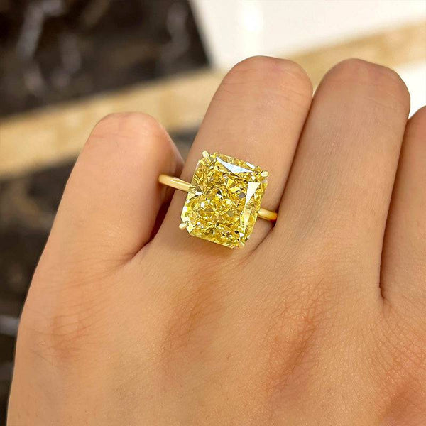 Louily Yellow Gold Radiant Cut Yellow Sapphire Engagement Ring In Sterling Silver