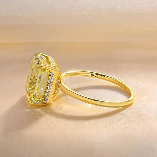 Louily Yellow Gold Crushed Ice Radiant Cut Yellow Sapphire Engagement Ring In Sterling Silver