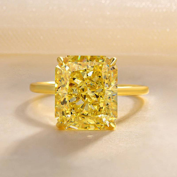 Louily Yellow Gold Crushed Ice Radiant Cut Yellow Sapphire Engagement Ring In Sterling Silver
