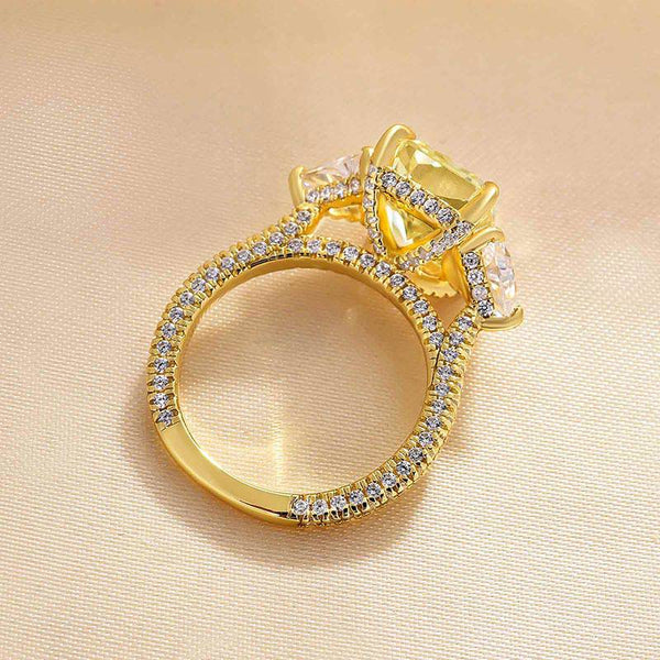 Louily Yellow Gold Crushed Ice Radiant Cut Yellow Sapphire Three Stone Engagement Ring In Sterling Silver