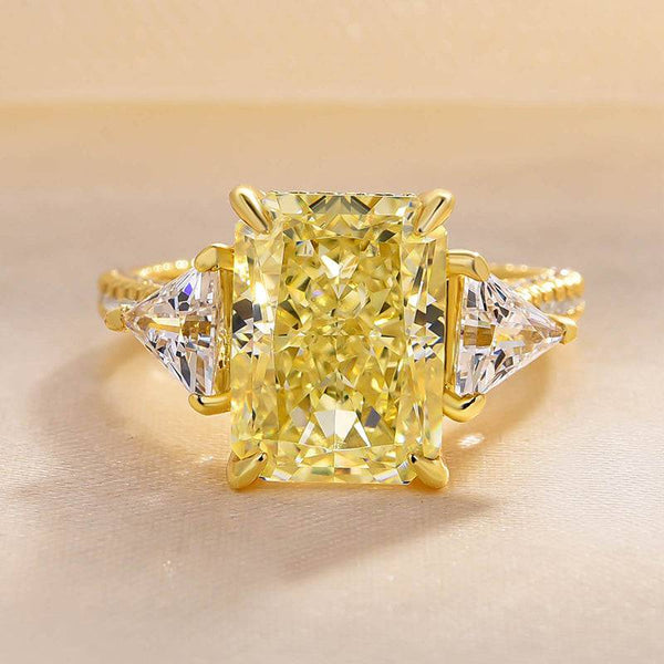 Louily Yellow Gold Crushed Ice Radiant Cut Yellow Sapphire Three Stone Engagement Ring In Sterling Silver
