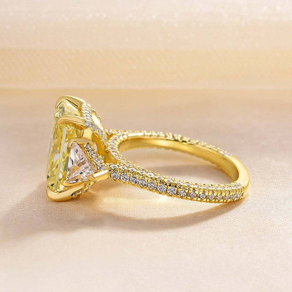 Louily Yellow Gold Crushed Ice Radiant Cut Yellow Sapphire Three Stone Engagement Ring In Sterling Silver