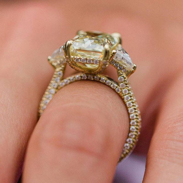 Louily Yellow Gold Crushed Ice Radiant Cut Yellow Sapphire Three Stone Engagement Ring In Sterling Silver