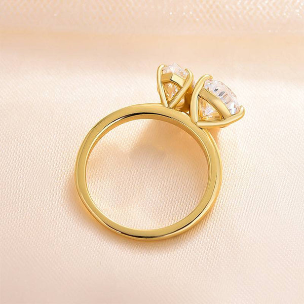 Louily Yellow Gold Double Stones Design Pear & Marquise Cut Engagement Ring In Sterling Silver