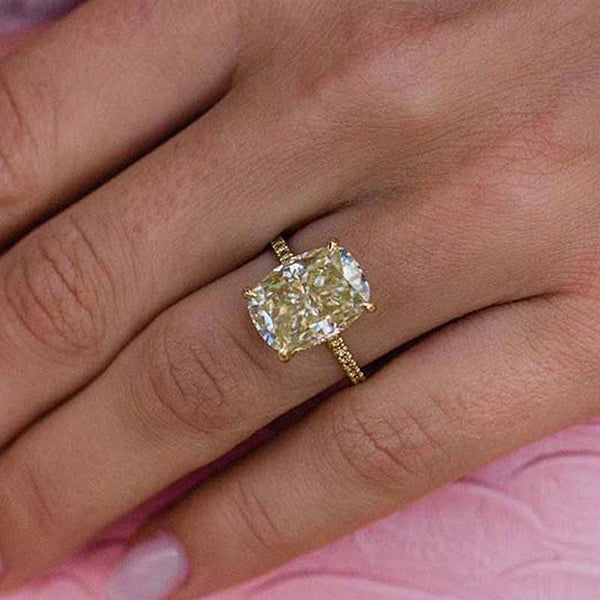 Louily Yellow Gold Elongated Cushion Cut Yellow Sapphire Engagement Ring In Sterling Silver