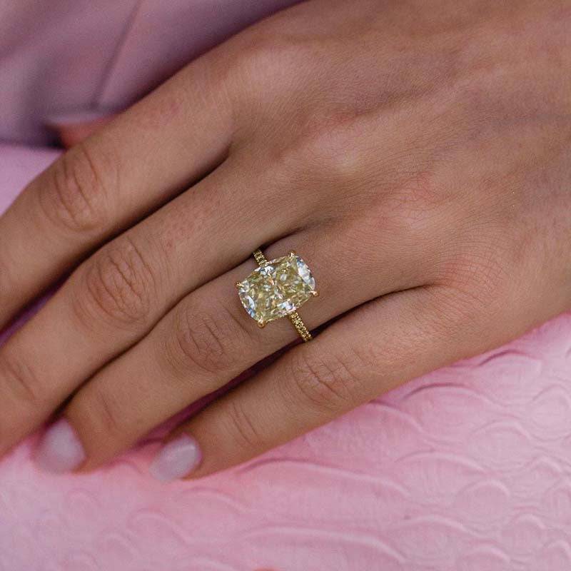 Louily Yellow Gold Elongated Cushion Cut Yellow Sapphire Engagement Ring In Sterling Silver - louilyjewelry