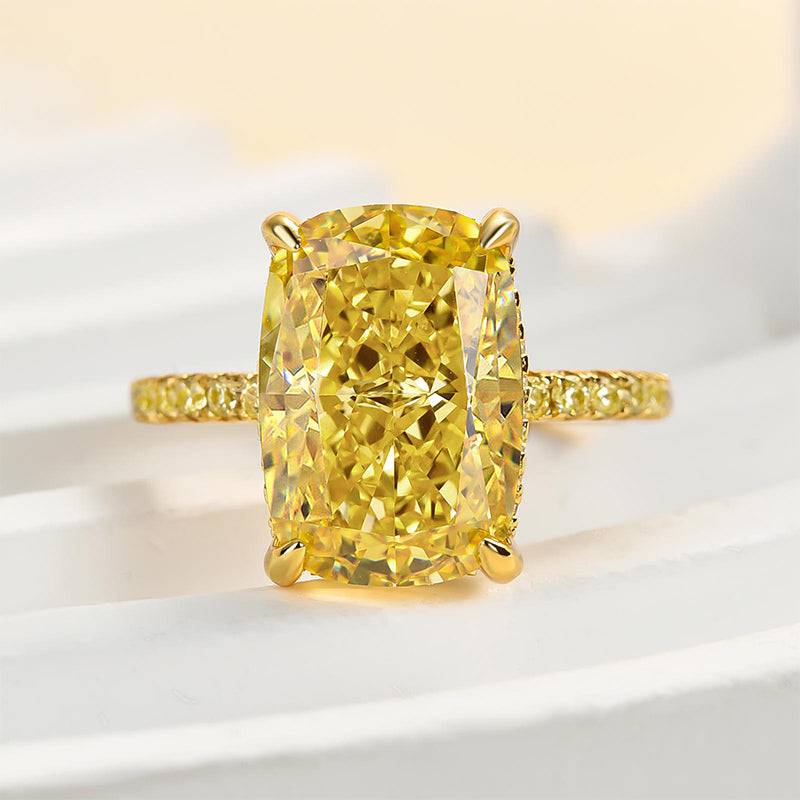 Louily Yellow Gold Elongated Cushion Cut Yellow Sapphire Engagement Ring In Sterling Silver - louilyjewelry