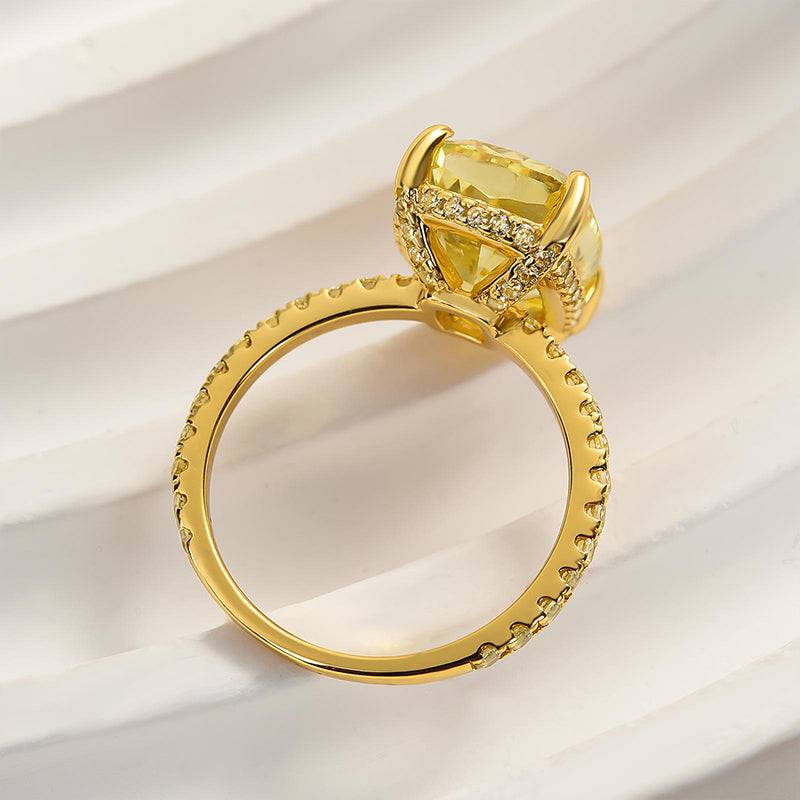 Louily Yellow Gold Elongated Cushion Cut Yellow Sapphire Engagement Ring In Sterling Silver - louilyjewelry
