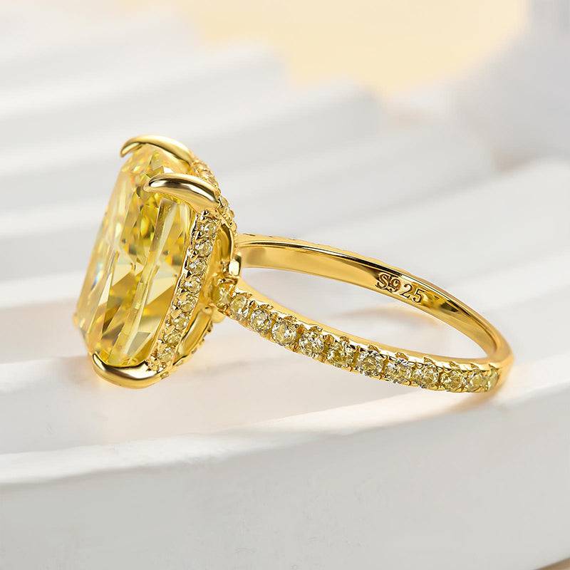 Louily Yellow Gold Elongated Cushion Cut Yellow Sapphire Engagement Ring In Sterling Silver - louilyjewelry