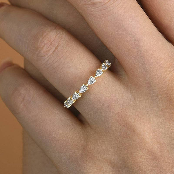 Louily Yellow Gold Half Eternity Pear Cut Wedding Band for Her In Sterling Silver