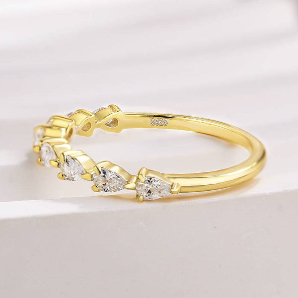 Louily Yellow Gold Half Eternity Pear Cut Wedding Band for Her In Sterling Silver
