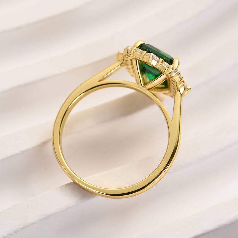 Louily Yellow Gold Halo Emerald Cut Engagement Ring In Sterling Silver - louilyjewelry