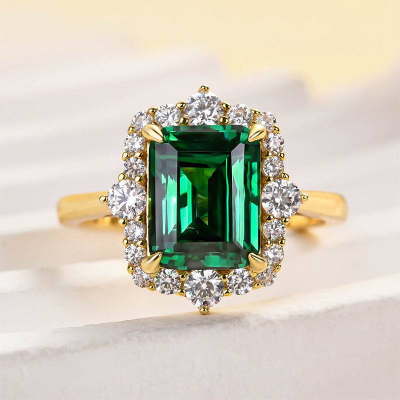 Louily Yellow Gold Halo Emerald Cut Engagement Ring In Sterling Silver - louilyjewelry