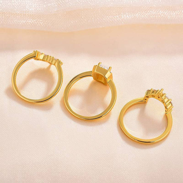 Louily Yellow Gold Halo Radiant Cut 3PC Wedding Set In Sterling Silver