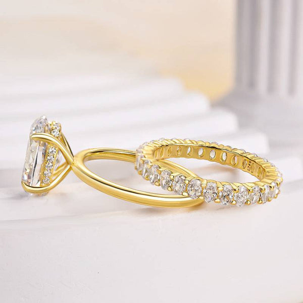 Louily Yellow Gold Oval Cut Wedding Ring Set For Women In Sterling Silver