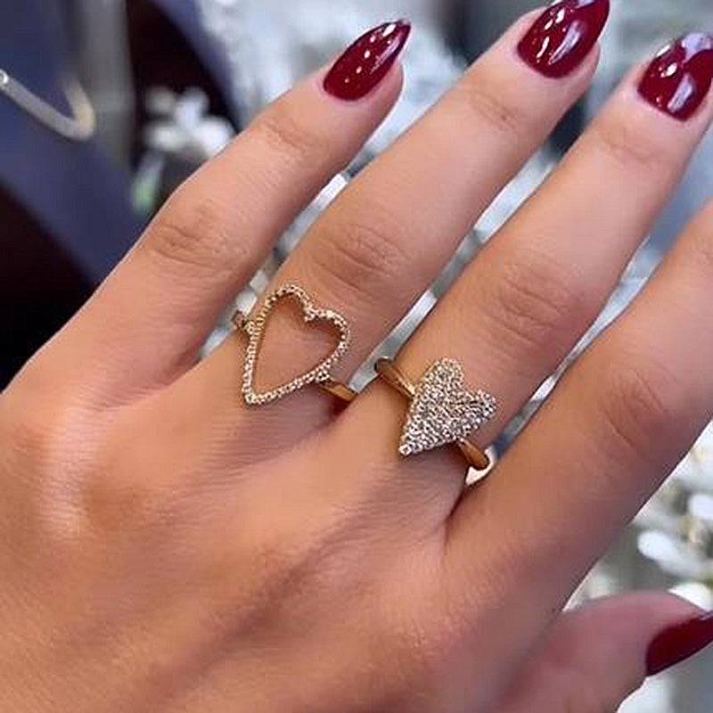 Louily Yellow Gold Pave Heart shaped Wedding Band Set In Sterling Silver - louilyjewelry