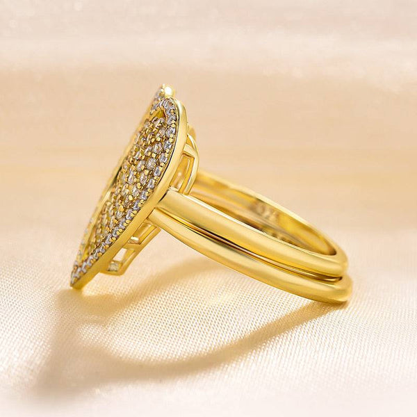 Louily Yellow Gold Pave Heart shaped Wedding Band Set In Sterling Silver